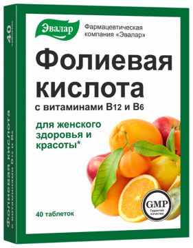 Evalar Folna kiselina s vitaminima B12 i B6 br. 40